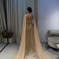 Glamorous Gold Sequin Evening Dress with Sheer Cape Overlay DP8006