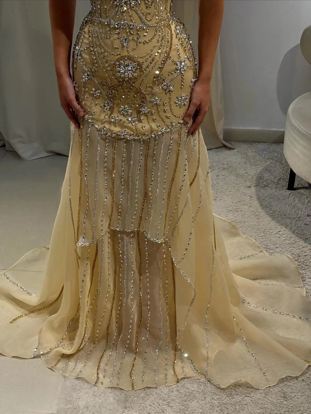 Glamorous Gold Sequin Evening Dress with Sheer Cape Overlay DP8006
