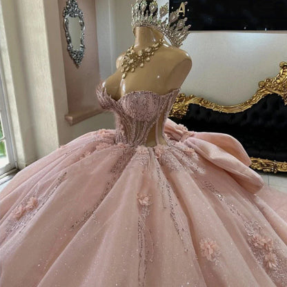 Gorgeous Pink Applique Strapless Sweet 16 Quinceanera A-Line Floor-length Prom Dress Birthday Dress Evening Dress Ball Gown DP6511