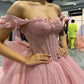 Wunderschönes rosa Sweetheart-Applikation-Schulterfreies A-Linien-Ballkleid für Sweet 16 Quinceanera Geburtstagskleid Abendkleid Ballkleid DP6529