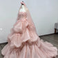 Elegant Pink Applique Strapless Sweet 16 Quinceanera A-Line Floor-length Prom Dress Birthday Dress Evening Dress Ball Gown DP6512