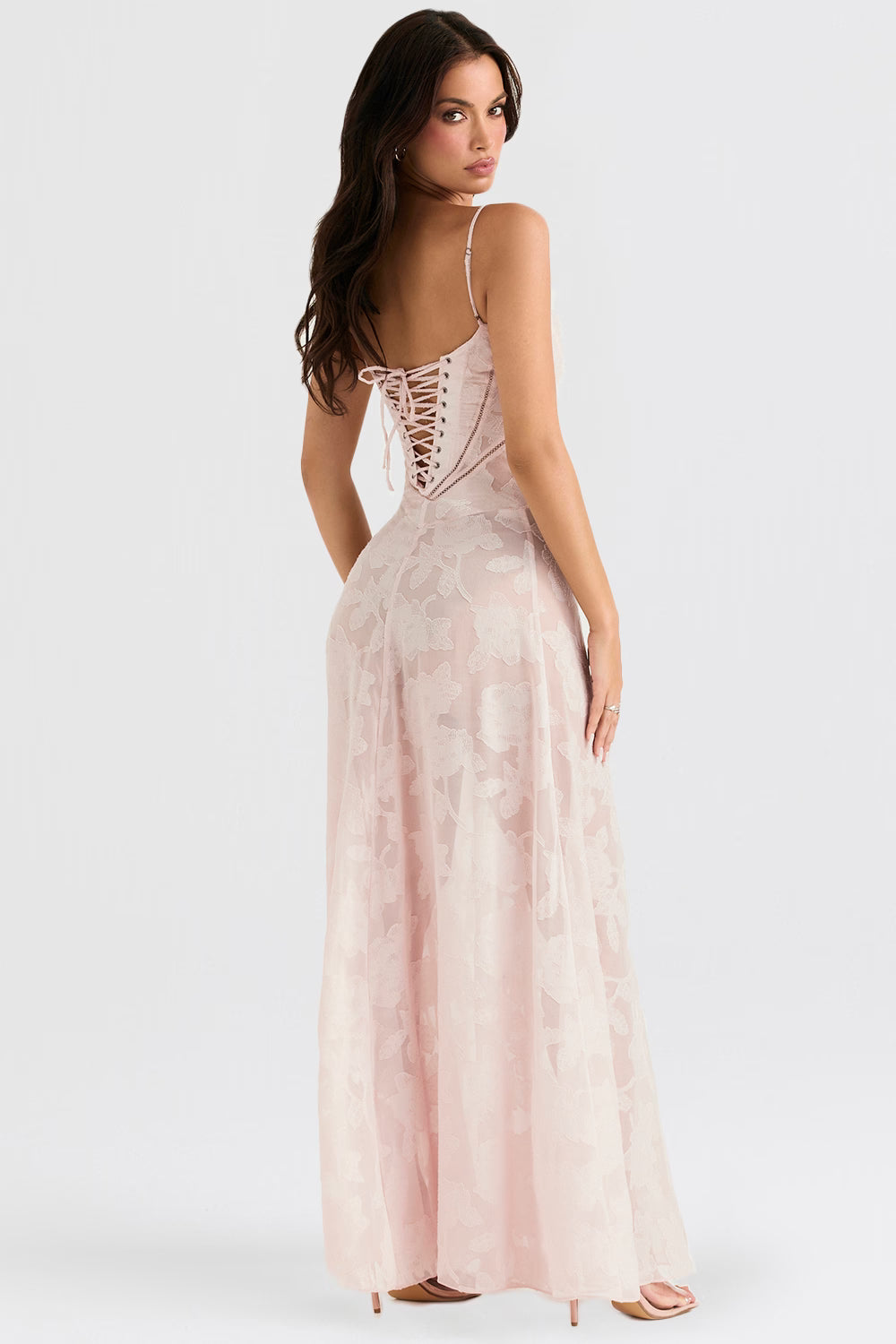 Vintage Floral Jacquard Spaghetti Strap Design Prom Dress Evening Dress DP6234