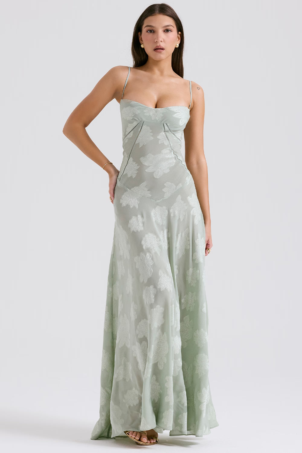 Vintage Floral Jacquard Spaghetti Strap Design Prom Dress Evening Dress DP6234