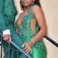 Superbe robe de bal vert foncé, robe de soirée sirène scintillante et perlée, robe longue de soirée formelle DP6820