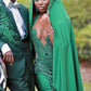 Superbe robe de bal vert foncé, robe de soirée sirène scintillante et perlée, robe longue de soirée formelle DP6820