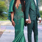 Superbe robe de bal vert foncé, robe de soirée sirène scintillante et perlée, robe longue de soirée formelle DP6820
