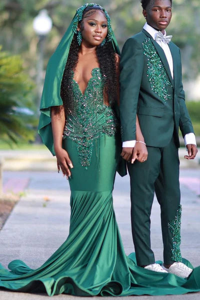 Wunderschönes dunkelgrünes Ballkleid mit glitzernden Perlen, Abendkleid im Meerjungfrauen-Stil, langes Abendkleid, DP6820