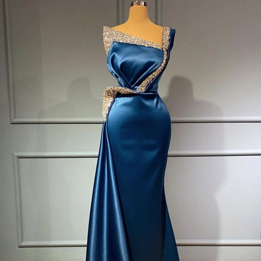 Elegant Starps One Shoulder Mermaid Evening Gowns Beadings Prom Dress,DS2753