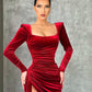 Charming Long Sleeves Burgundy Mermaid Evening Dress With Slit,DS3232