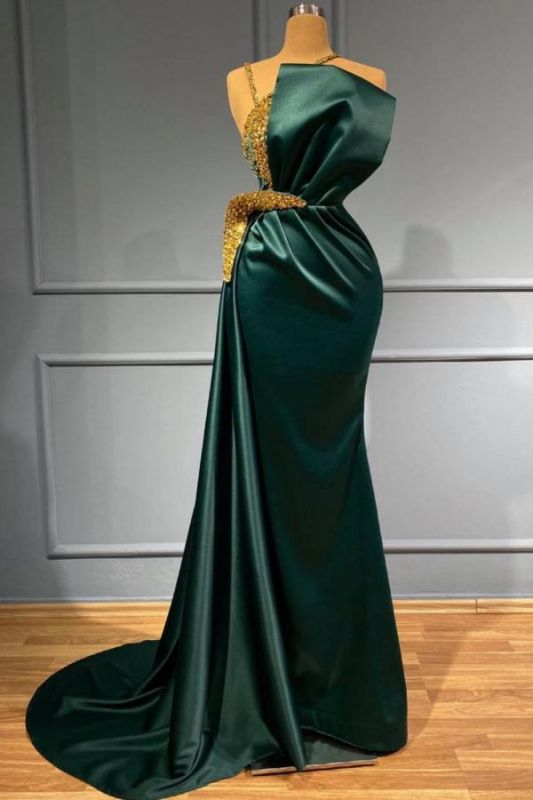 Charming Green Mermaid Evening Dress with Sparkly Gold Pearls Embellishment,DS3725