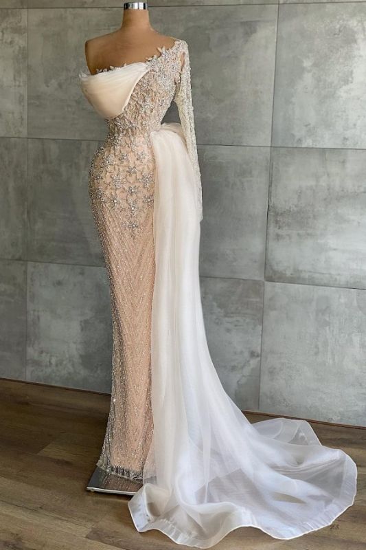 Luxury Tulle One Shoulder Beading Zipper Mermaid Evening Dresses,DS2770