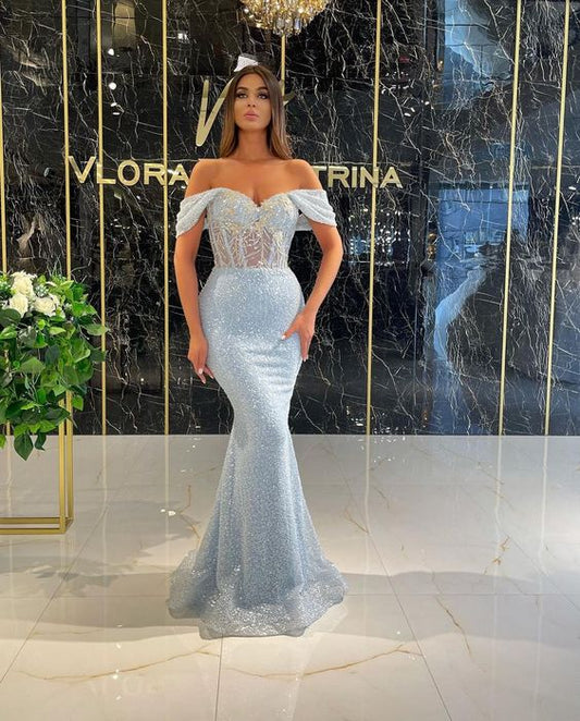 Long Sky Blue Mermaid Prom Dresses,DS4944