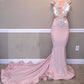 Elegant Mermaid Beads Appliques Prom Dresses | Sheer Tulle Sleeveless Evening Gowns,DS2864