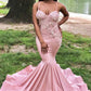 Glamorous Spaghetti Straps Lace Appliques Sleeveless Sexy Mermaid Lace Prom Dresses,DS4524