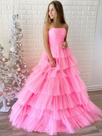 Simple Straight A-Line Tulle Prom Dresses Evening Dresses,DS2708