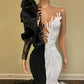Unique Bicolor V-neck One Shoulder Long Sleeve Column Mermaid Prom Dresses,F04788
