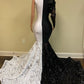 Unique Bicolor V-neck One Shoulder Long Sleeve Column Mermaid Prom Dresses,F04788