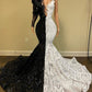 Unique Bicolor V-neck One Shoulder Long Sleeve Column Mermaid Prom Dresses,F04788