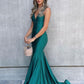SIMPLE STAIN V NECK MERMAID GREEN LONG PROM DRESS, GREEN EVENING DRESS,F04750