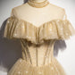 Gold tulle sequin long prom dress, formal dresses, gold tulle bridesmaid dress,DS4431