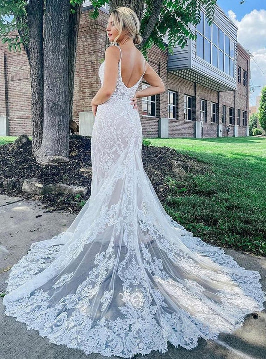 Gorgeous Mermaid V-neck Lace Wedding Dress,DS2693