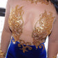 Fabulous High-neck Transparent lace Long Sleeve Appliques Lace Mermaid Prom Dresses,F04785