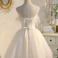 White tulle lace short prom dress, white lace homecoming dress ,DS4010