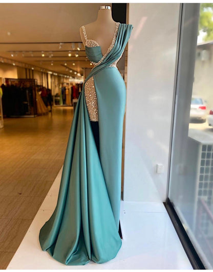 Sparkly Sequined Split Mermaid Evening Dresses Crystal Long Formal Prom Gowns Custom Made Plus Size Pageant Wear Party Dress,DS4579