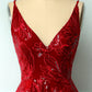 Burgundy v neck lace high low prom dress lace formal dress,DS2126