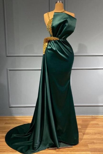 BEADING LUXURY SPARKLE DARK GREEN SATIN SHEATH COLUMN PROM FORMAL DRESS,DS2942