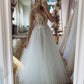 WHITE V NECK TULLE LACE LONG PROM DRESS, WHITE TULLE FORMAL DRESS,DS3395