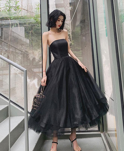 Black tulle short prom dress, formal dresses, black evening dress,DS4246