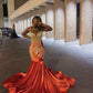 Long women orange mermaid party dress,evening dress, bridal gown,BL18624