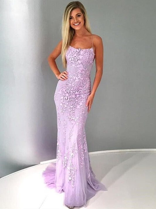 Purple Backless Lace Prom Dresses, Lilac Backless Lace Formal Graduation Evening Dresses,DS1813