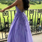 Purple tulle lace long oprom dress A line evening gown,DS3174