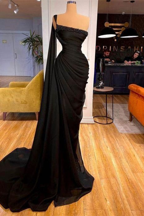 Elegant Black Split Mermaid Beading Prom Dresses,CD3177