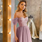 Elegant Off-the-Shoulder Sequins Tulle Short Prom Dress,DS2790