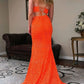Two Piece Orange Sequins Long Prom Dress,DS4225