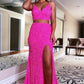 Two Piece Orange Sequins Long Prom Dress,DS4225