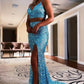 Two Piece Orange Sequins Long Prom Dress,DS4225