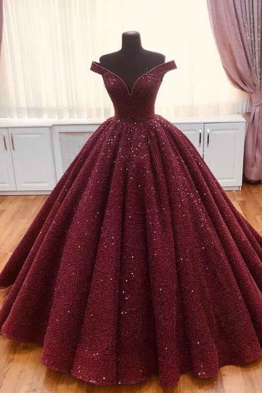 Burgundy tulle sequin long prom dress, burgundy long evening dress,DS2386