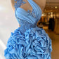 Ocean blue beaded short dress mini party dress Homecoming Dress,DS4153