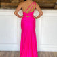 One Shoulder Satin Long Prom Dress With Slit,DS3269