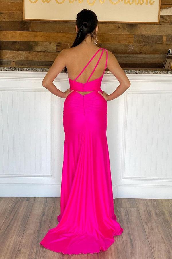 One Shoulder Satin Long Prom Dress With Slit,DS3269