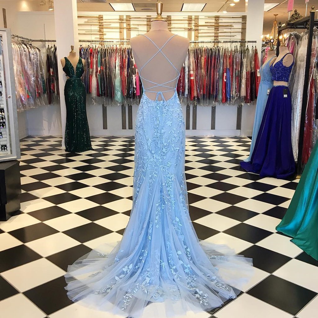 Purple/Blue Mermaid Backless Lace Prom Dresses, Purple/Blue Mermaid Backless Lace Formal Graduation Evening Dreses,DS1794