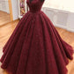 Burgundy tulle sequin long prom dress, burgundy long evening dress,DS2386