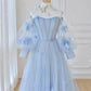BLUE TULLE LACE LONG PROM DRESS, BLUE TULLE LACE LONG EVENING DRESS,DS3398