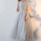 Gray tulle lace tea length prom dress gray tulle formal dress,DS2151