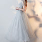 Gray tulle lace tea length prom dress gray tulle formal dress,DS2151