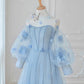 BLUE TULLE LACE LONG PROM DRESS, BLUE TULLE LACE LONG EVENING DRESS,DS3398